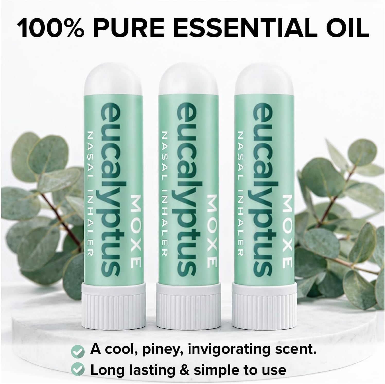 Pure Eucalyptus Essential Oil Inhaler Set – Fast Relief from Congestion, 3 Pack