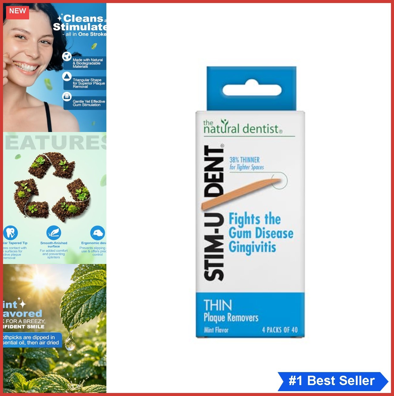 Interdental Wooden Picks Mint Flavor 160 Count Plaque Removers Pocket Sized