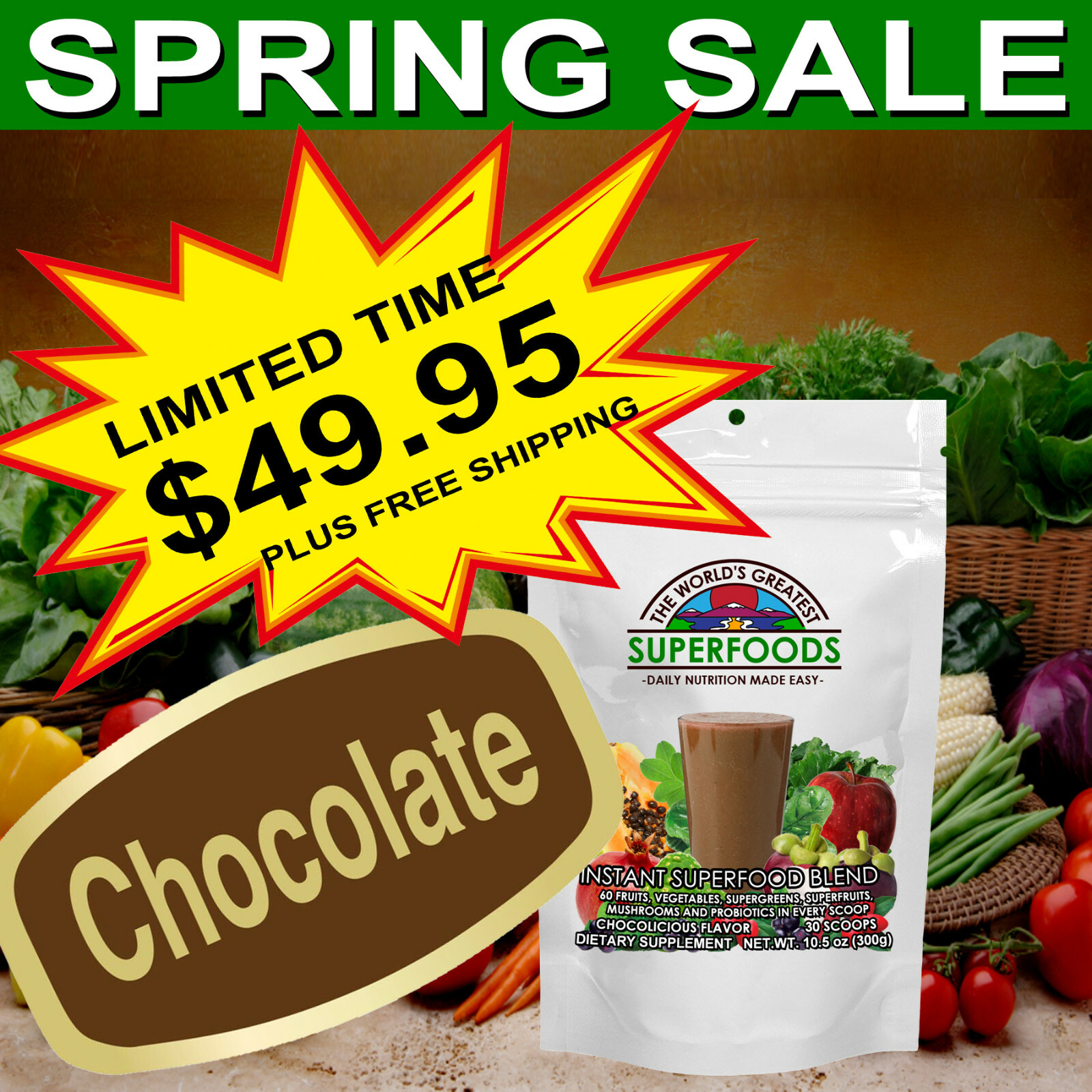 Super Greens Drink Superfood From American Farms Grown In The USA. 30 Servings