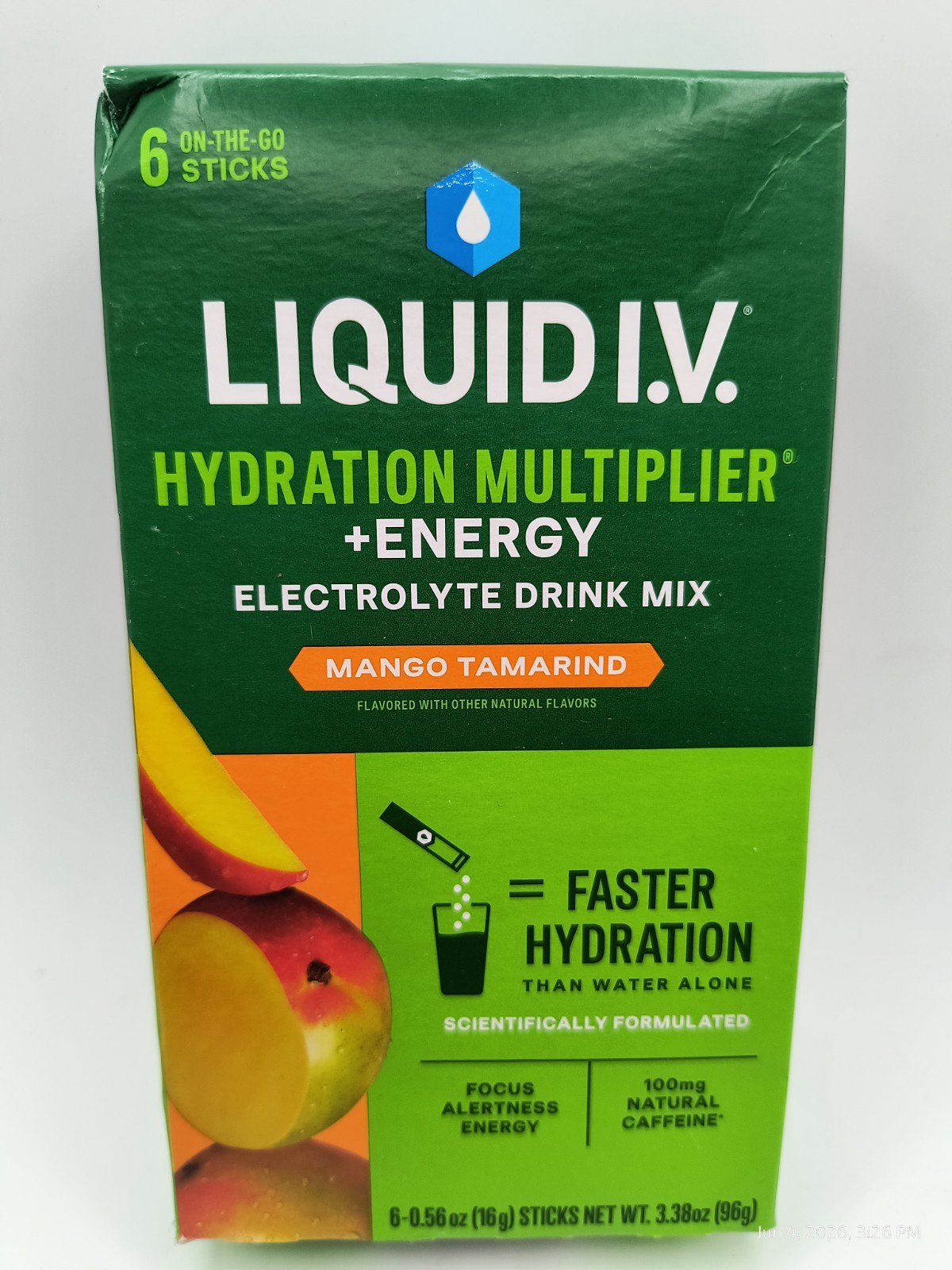 Liquid I.V. + Energy Electrolyte Drink Mix, Mango Tamarind. Exp 3/27