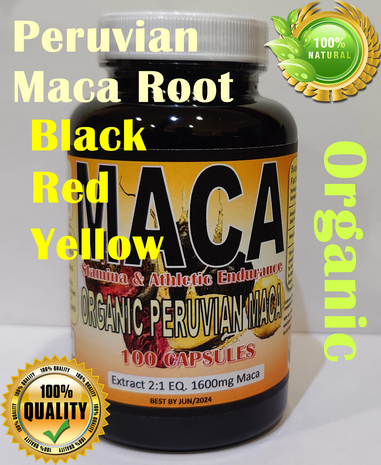 Raiz de maca,raiz de maca negro rojo amarillo 100 caps 1600mg Natural organico !