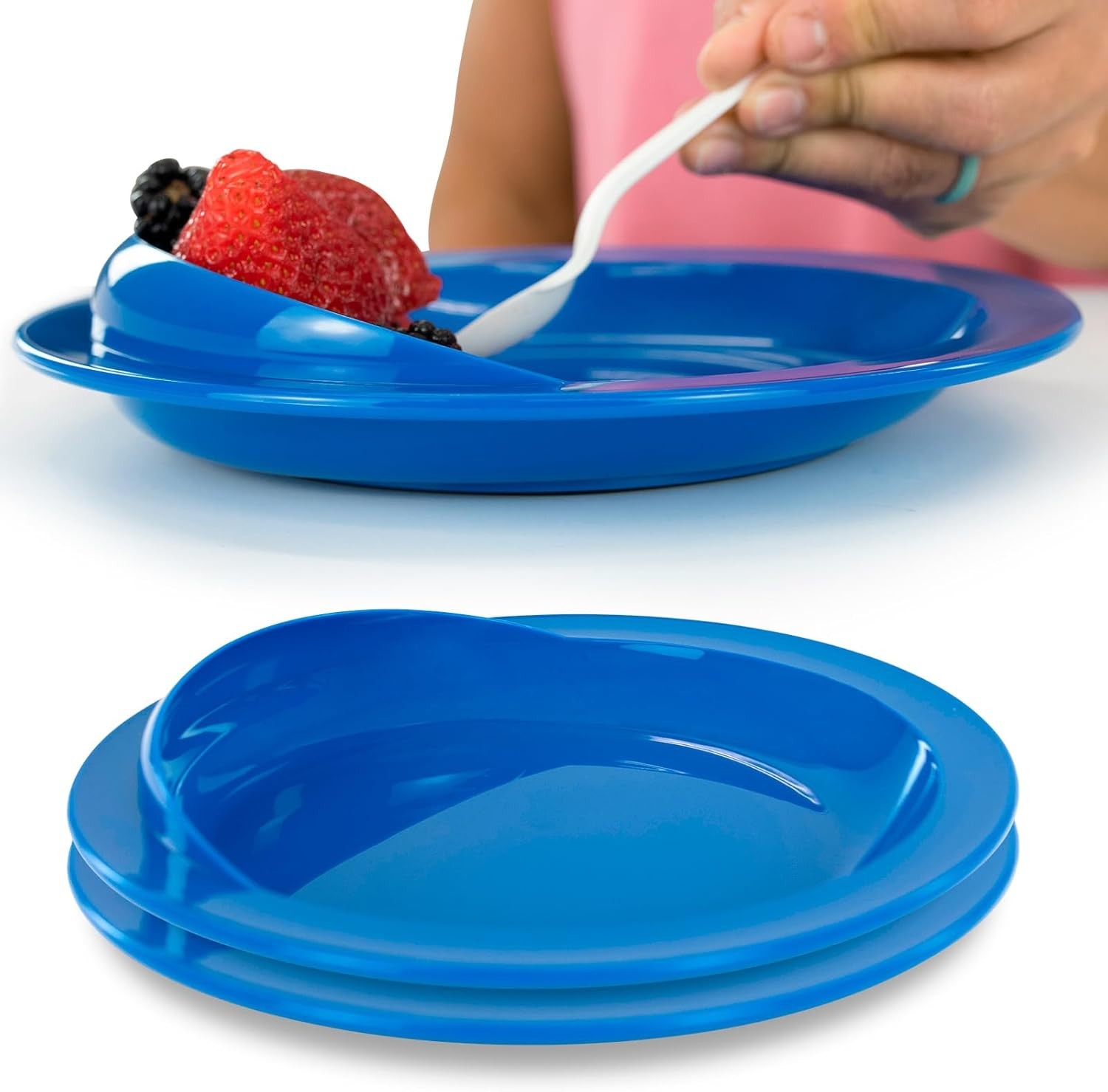 Vive Spill-Proof Scoop Plate, 9″ (2 Pack) – Dish with Wall for Disabled, Handica