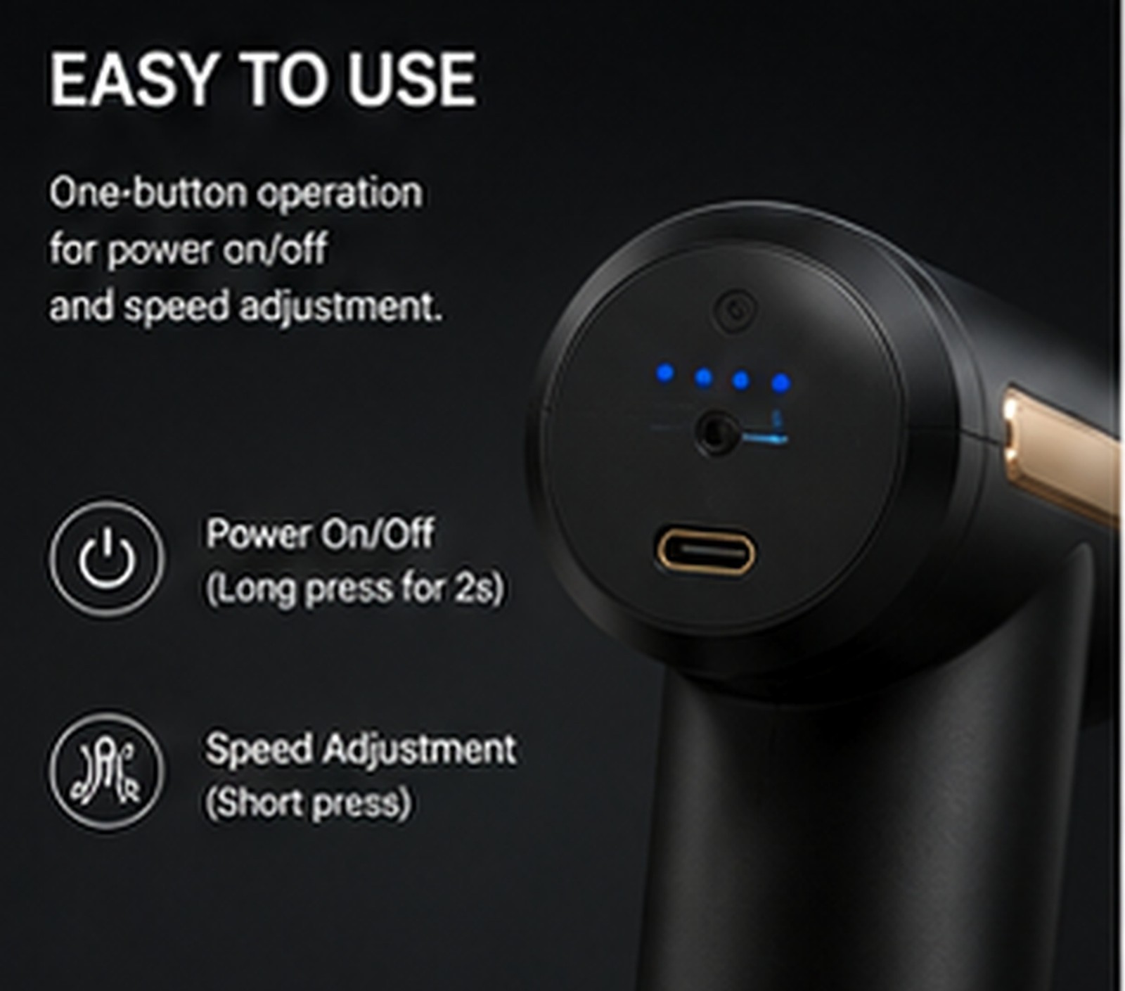 Mini Massage Gun Deep Tissue Percussion Massager Portable Quiet 4 Heads USB