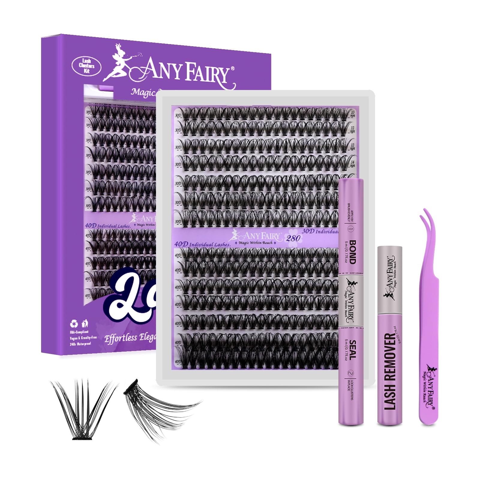 AnyFairy Lash Clusters kit DIY Extension 1 pair (Pack of 1), 30D-40D