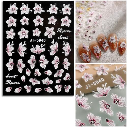 6 Sheets 3D Embossed Flower Butterfly Nail Art Stickers Decals Self-Adhesive