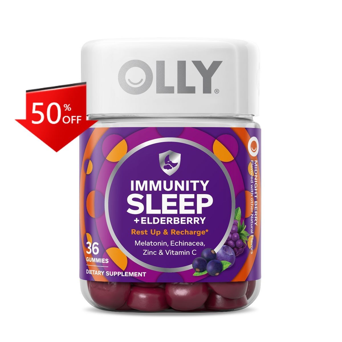 OLLY Immunity Sleep + Elderberry Multivitamins Gummies – Midnight Berry – 36ct