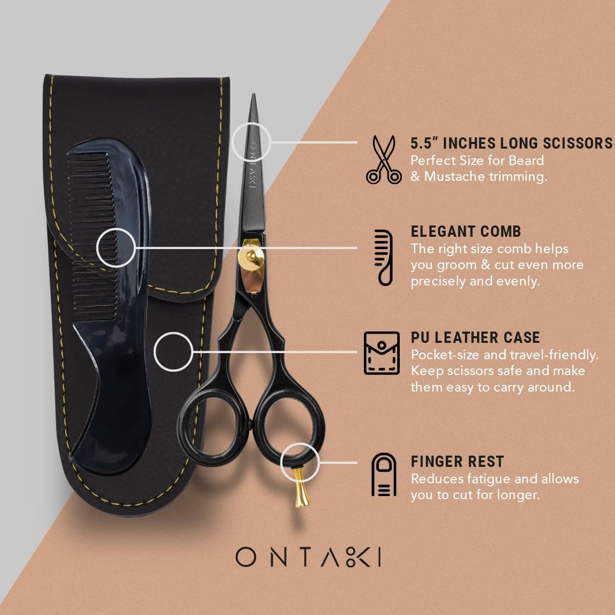 Precision Beard & Mustache Scissors 5.5″ – Japanese Steel, Sharp Blades, Ergonom