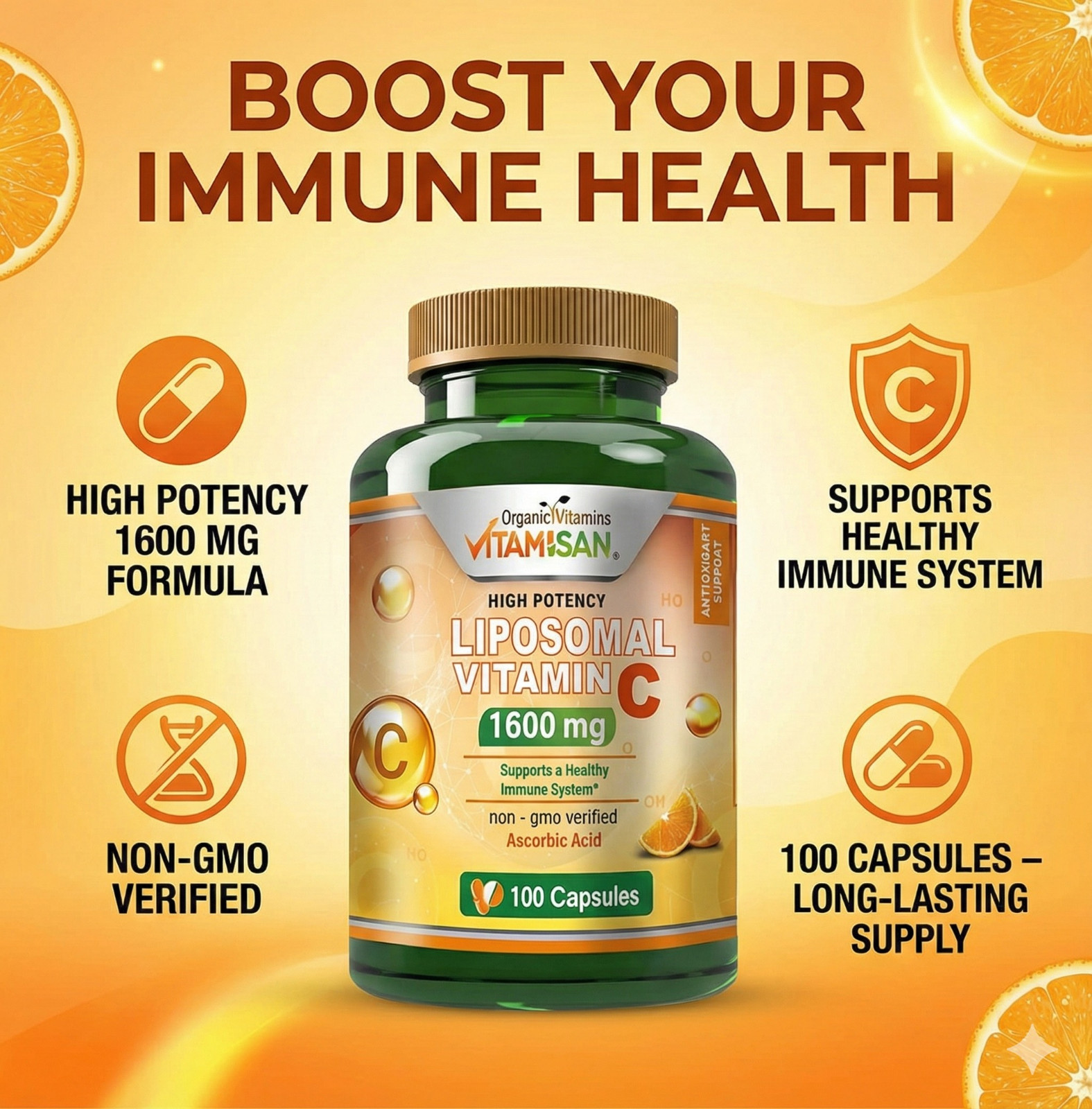 Liposomal Vitamin C 1600mg -100 Capsules Fat Soluble VIT C  FAST ACTING NO GMO