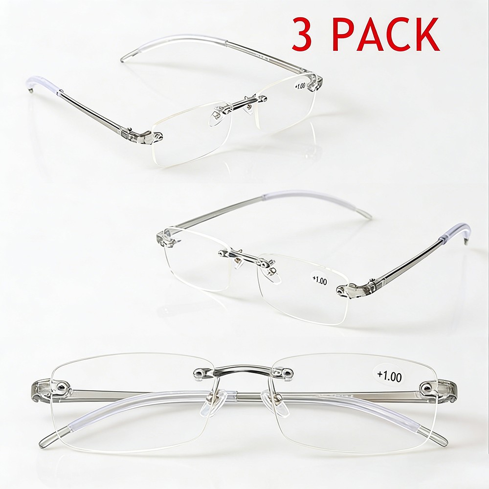 3 PACK Reading Glasses Elastic Transparent Rimless Flexible Men Women Eyeglasses
