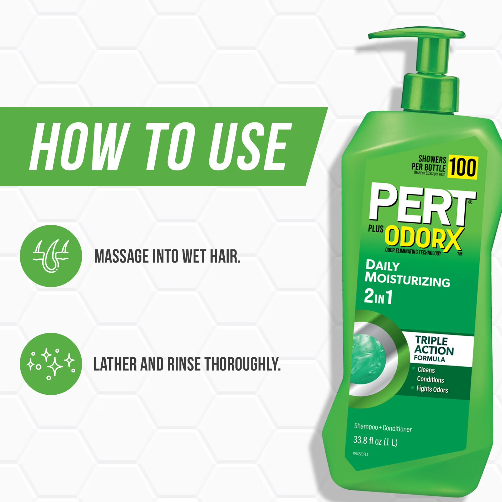 Pert Plus OdorX Daily Moisturizing 2-in-1 Triple Action Formula 33.8 fl (2 Pack)