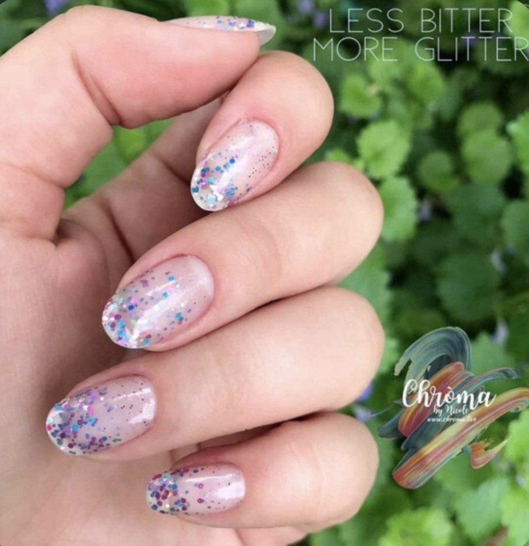 Color Street Polish Strip~Less Bitter More Glitter~Clear Blue Pink PurpleGlitter