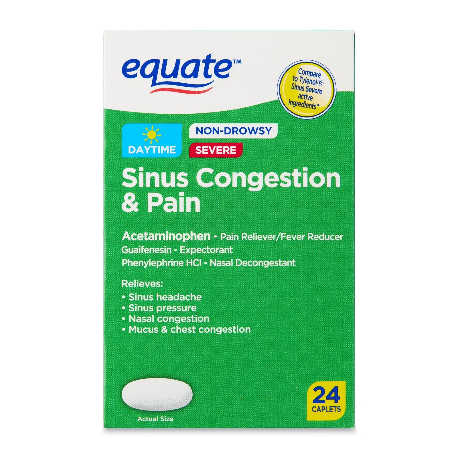 (2 pack) Equate Non-Drowsy Severe Sinus Congestion & Pain Caplets, 24 Count