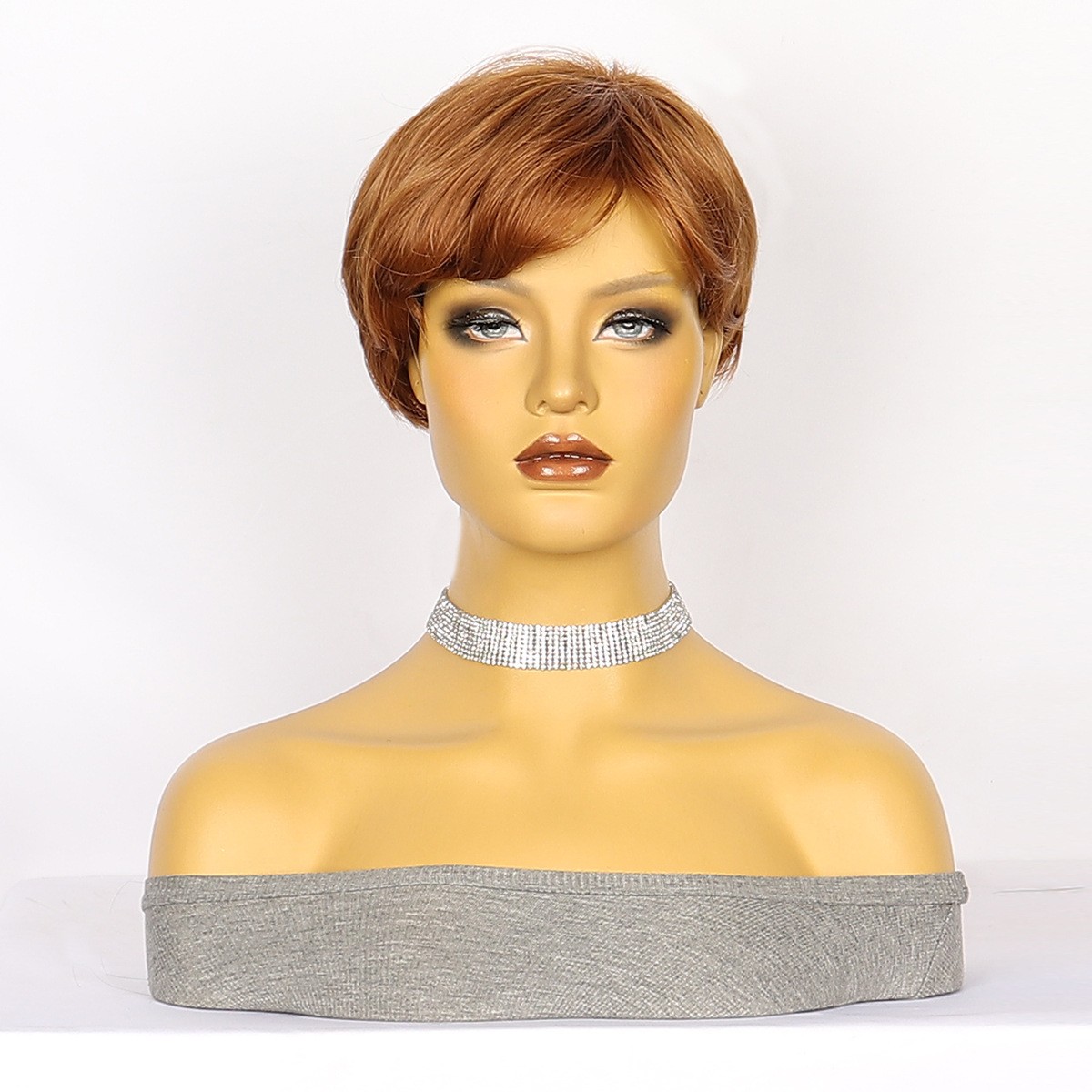 Brown Side Part Short Wavy Machine Made Synthetic Wig for European American