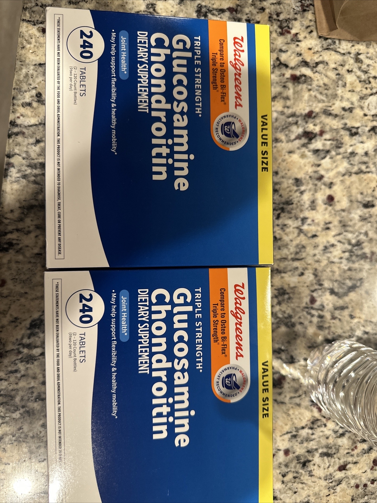 Lot of 2 Walgreens Triple Strength Glucosamine Chondroitin Value Pks 480 Tablets