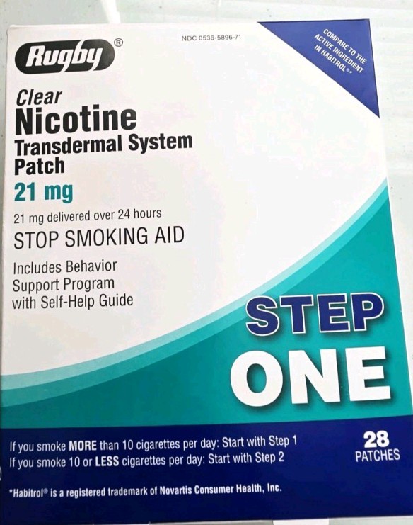 Rugby Clear Nicotine Transdermal System Patch -Step One – 21mg (28 Patches) NIB