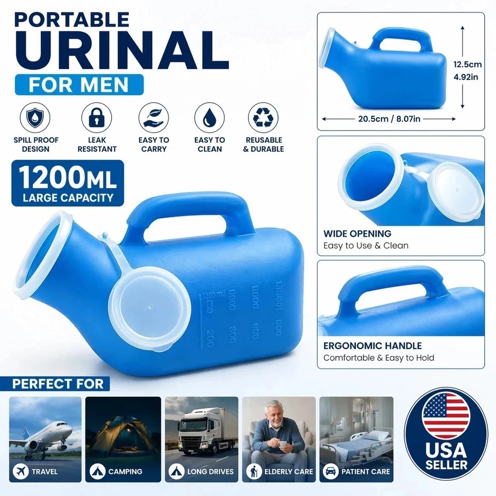 1PCS 1200ML Portable Urinal for Men Spill Proof Urine Bottle Leak Resistant