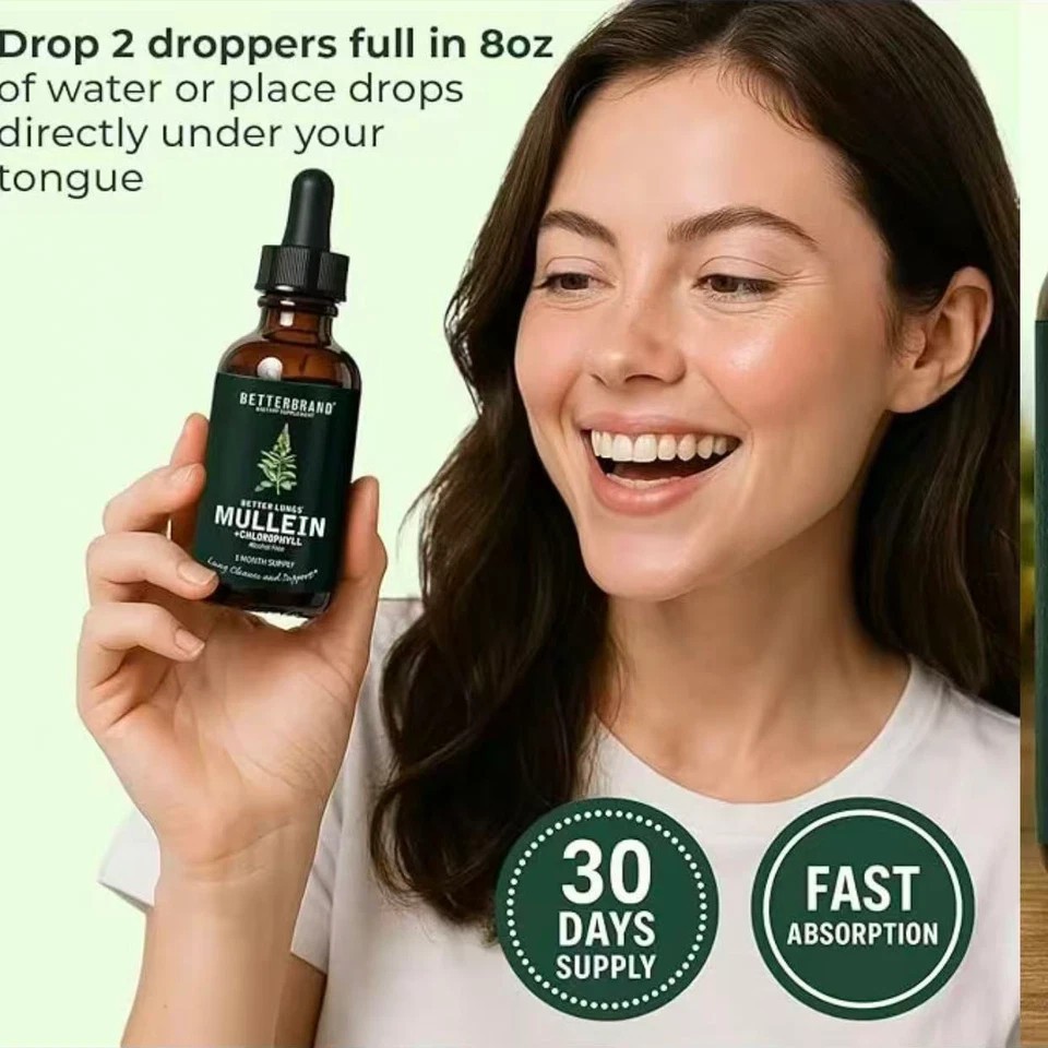 2 BOTTLES-Mullein Leaf&Chlorophyll Drops for Lung Purify&Mucus Purify-30Servings