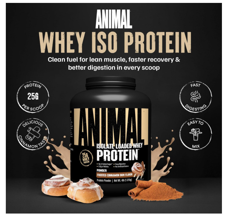 Animal Whey Isolate Frosted Cinnamon Bun 4lb 25g Protein Low Sugar