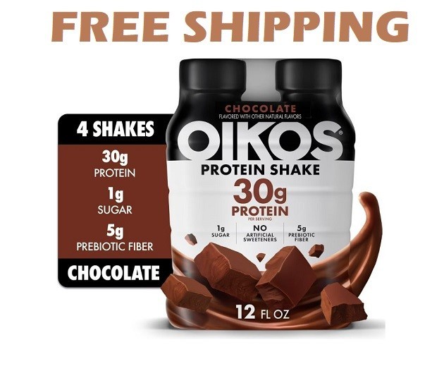 Oikos Protein Shake Shelf Stable Chocolate,30g Protein 12 fl Oz 4 Count​ Bottles