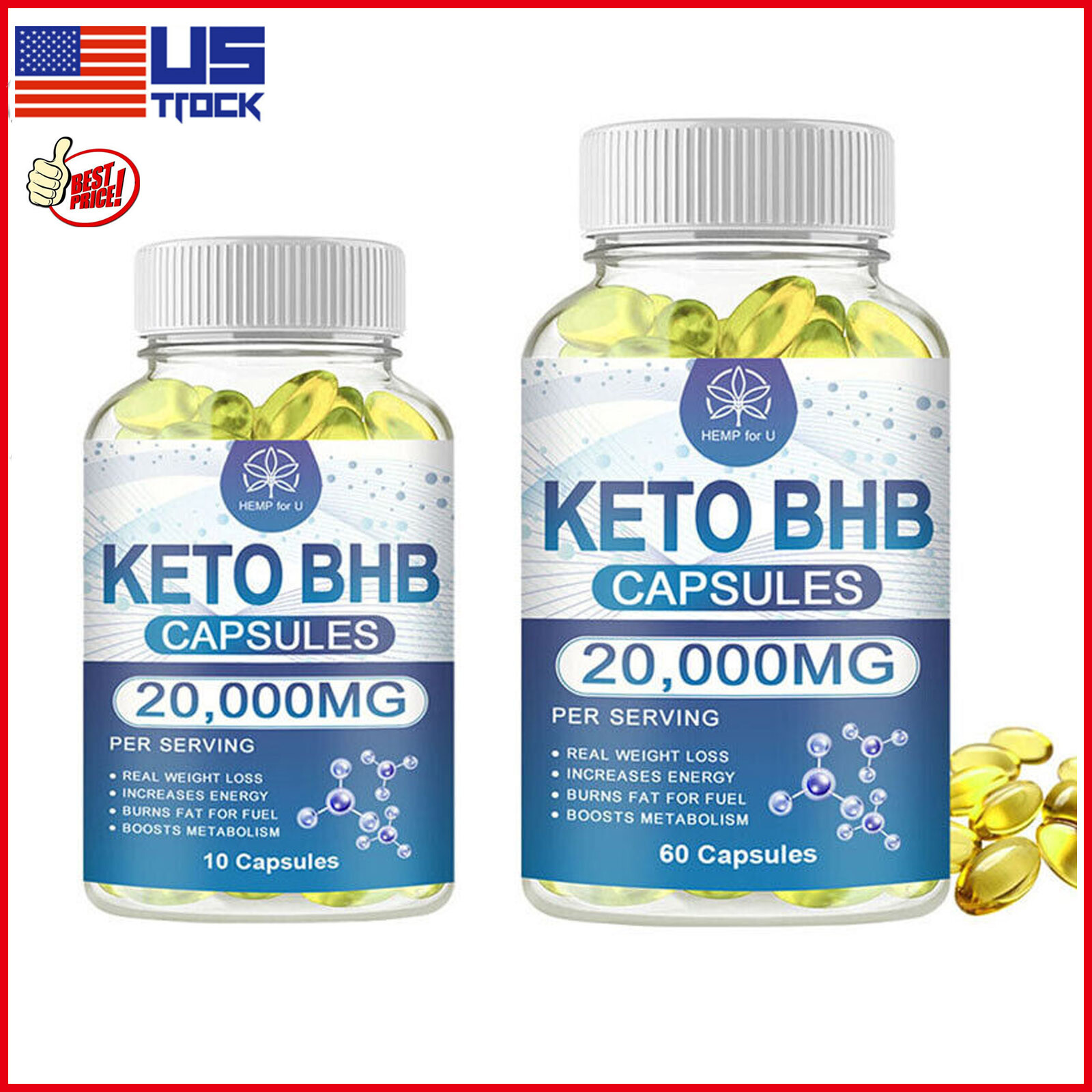 10/60PCS KETO BHB 20000mg PURE Ketone FAT BURNER Weight Loss Diet Pills Ketosis
