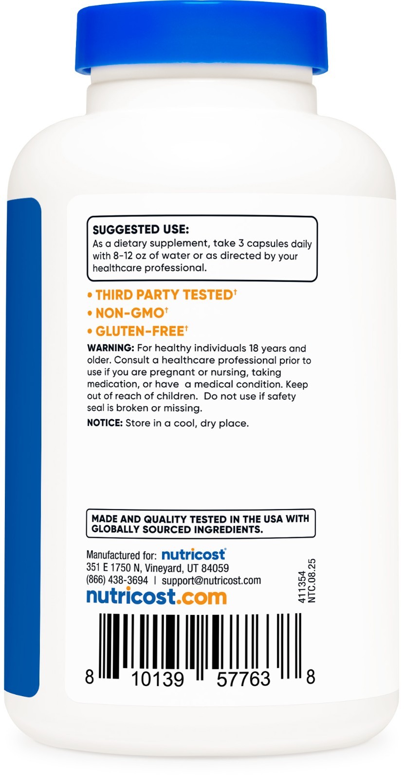 Nutricost Magnesium Lactate (210mg) 180 Capsules – Vegan, GMO-Free, Gluten-Free