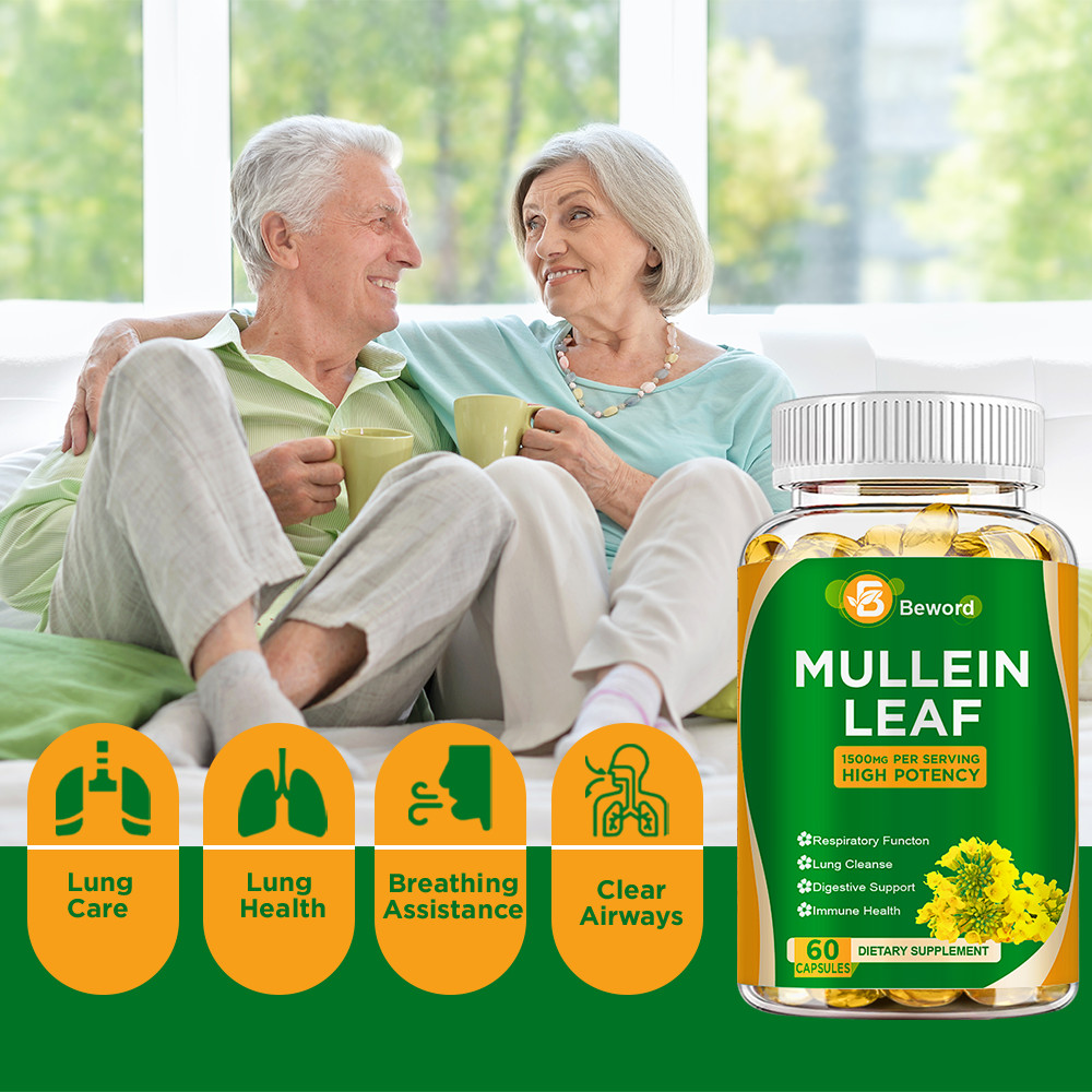 Mullein Leaf Capsules For Lung Cleansing & Detox Herbal Dietary Supplement
