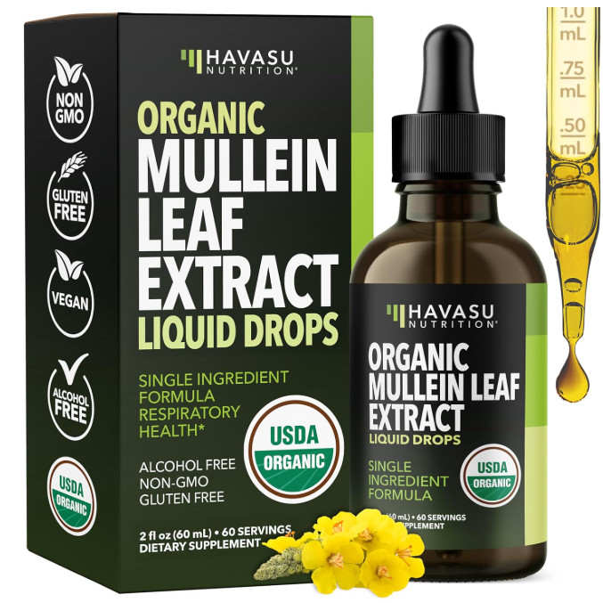 Mullein Drops for Lungs – USDA Organic Liquid – Mullein Leaf Extract Supplement