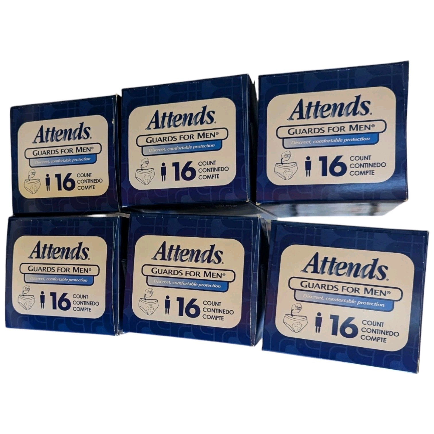 Attends Guards For Men Light to Moderate One Size Fits Most 6 Packs of 16 – (96)
