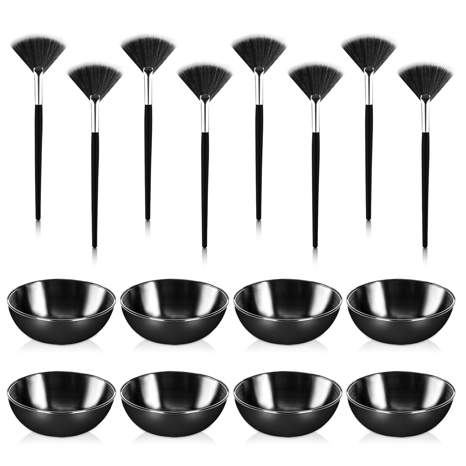 16 Pcs Black Facial Bowl & Brush Set 8 Black Stainless Steel Mixing Bowls Facial