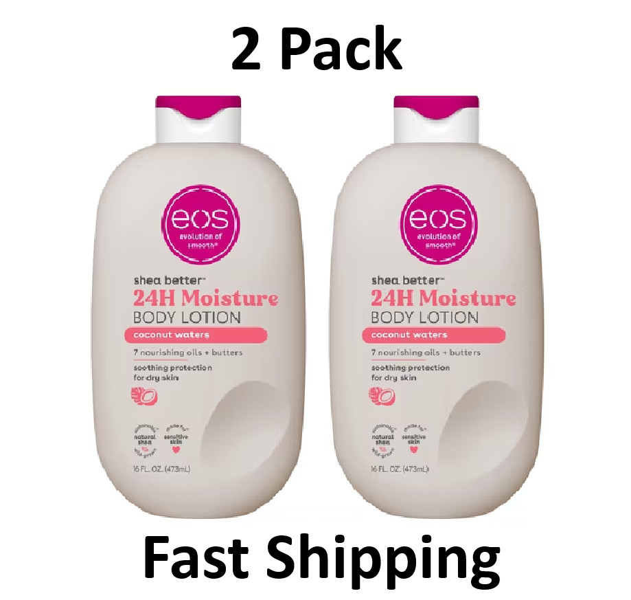 eos Shea Better Body Lotion – Coconut Waters, Made for Dryness, 16 fl oz, 2 Pack