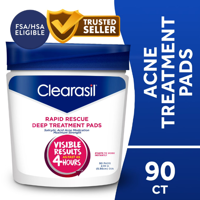 Clearasil Salicylic Acid Rapid Rescue Deep Treatment Acne Pads, 90 count