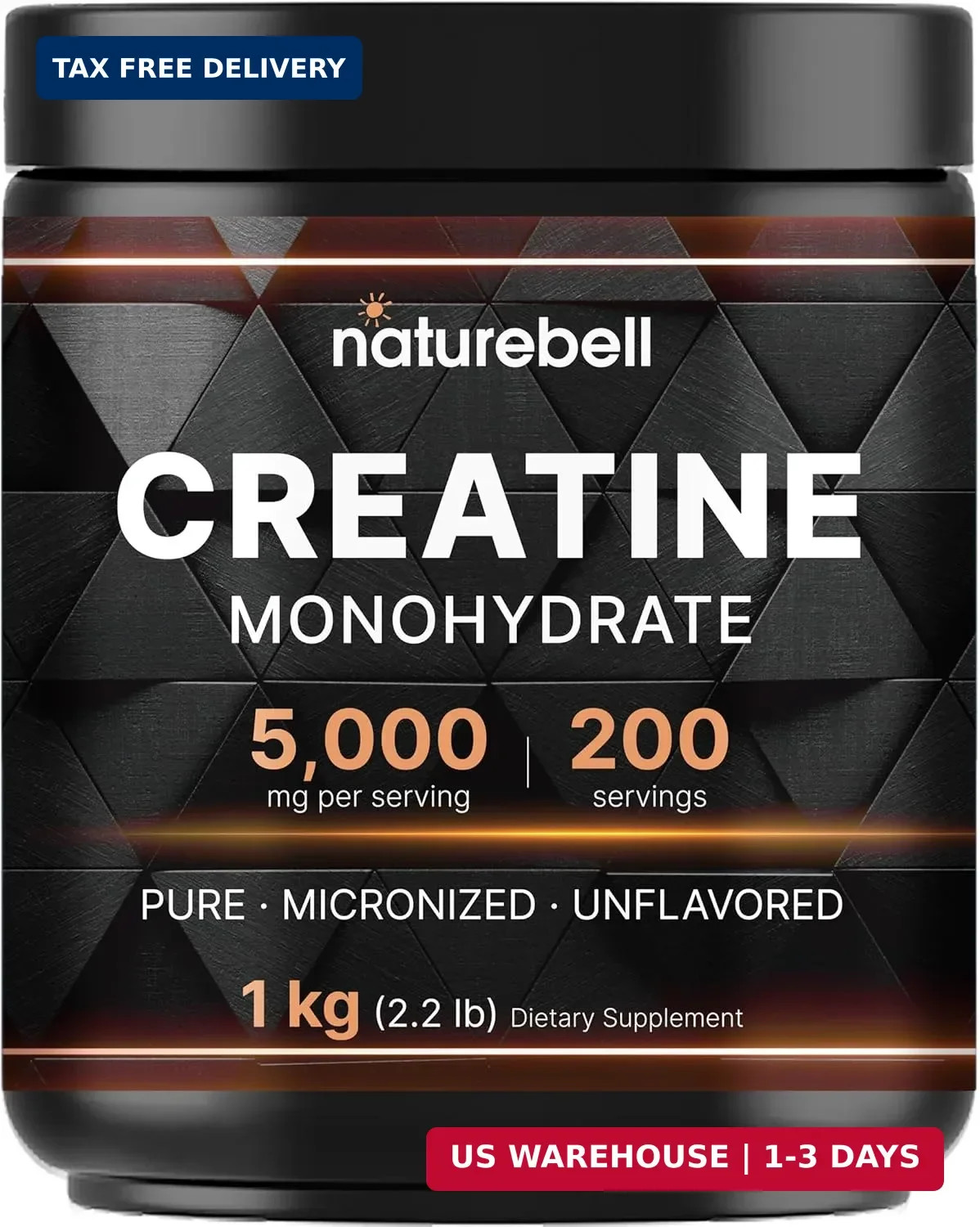 NatureBell Creatine Monohydrate Powder 1,000g, 5,000mg Per Serving, 200 Servings