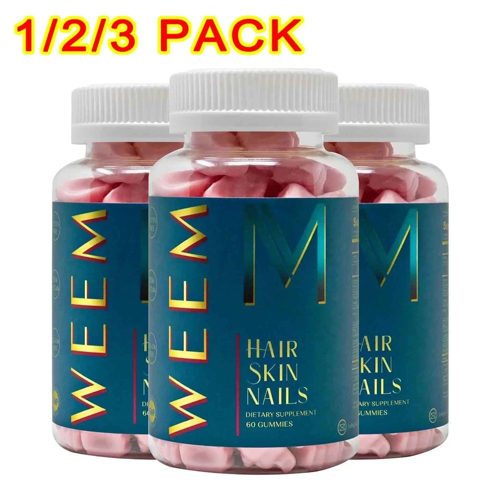 3 PACK WEEM Hair Skin & Nails Gummies Support Healthy Hair Vegan biotin Vitamin
