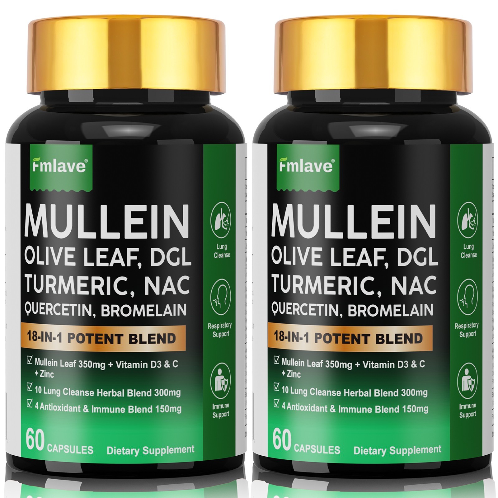 Mullein Leaf Capsules for Lung Cleansing & Detox Herbal Dietary Supplement 18in1
