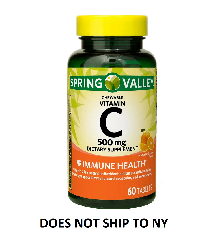Spring Valley Vitamin C Chewable Tablets Supplement Orange Flavor 500 mg 60 Ct.