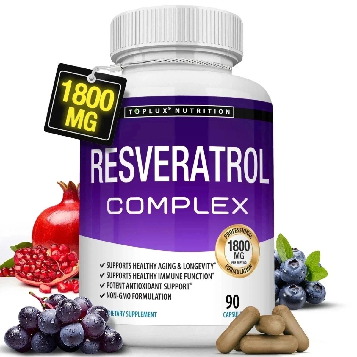 Resveratrol Complex 1800mg – Potent Natural Antioxidant, Non-GMO & Gluten-Free