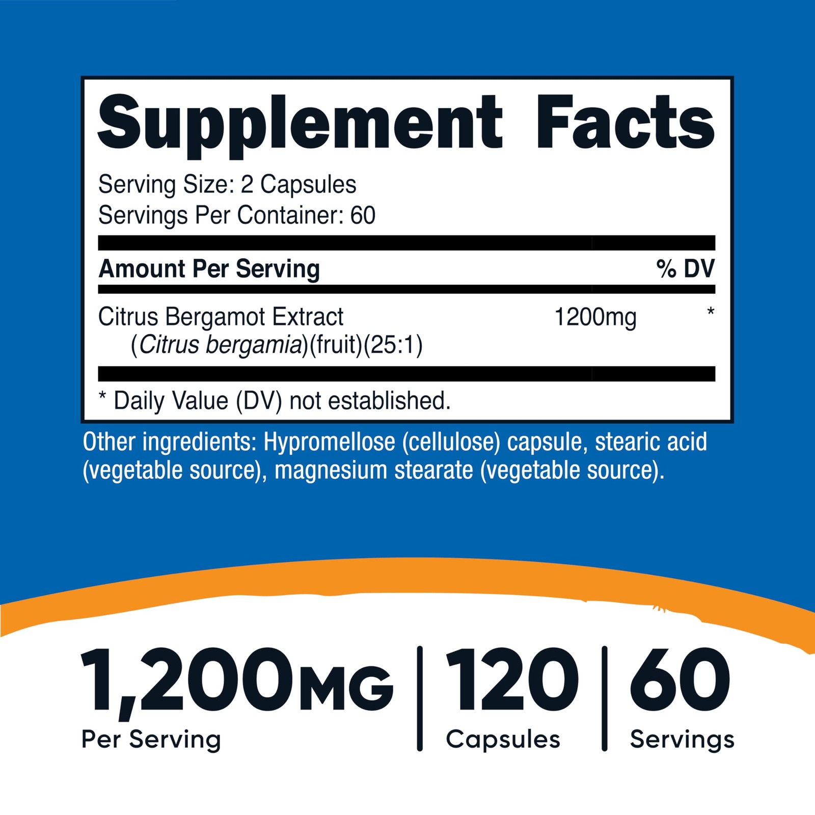 Nutricost Citrus Bergamot Capsules 1,200mg, 120 Count (Pack of 1), Multicolor