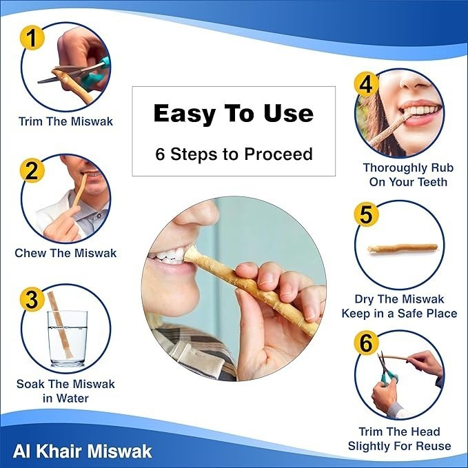 Al Khair Organic Miswak Sticks Natural Teeth Cleaning Herbal Roots – 5 PACK
