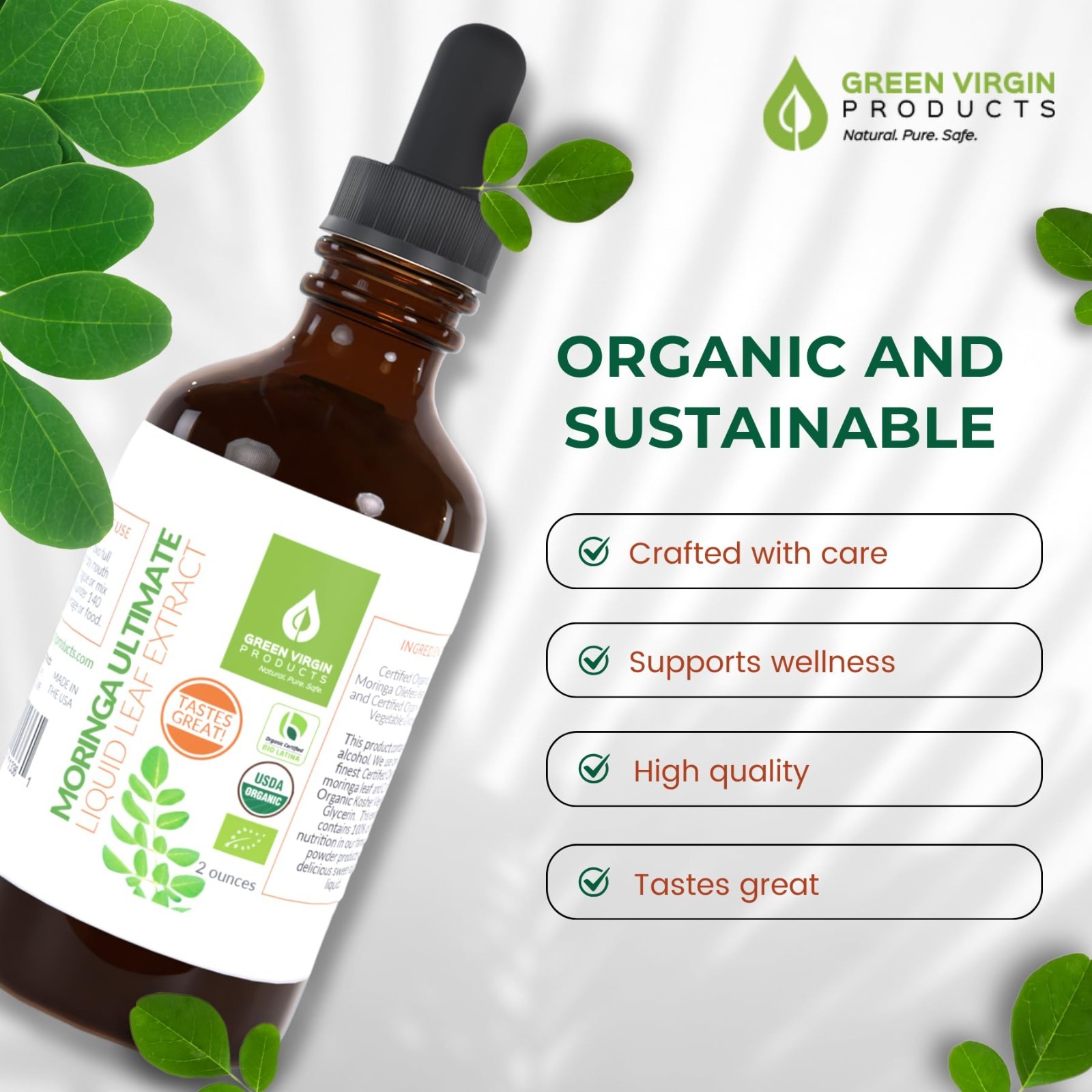 Moringa Liquid Leaf Extract – 2 Fl Oz – Natural Superfood Supplement, Vegan, Nut