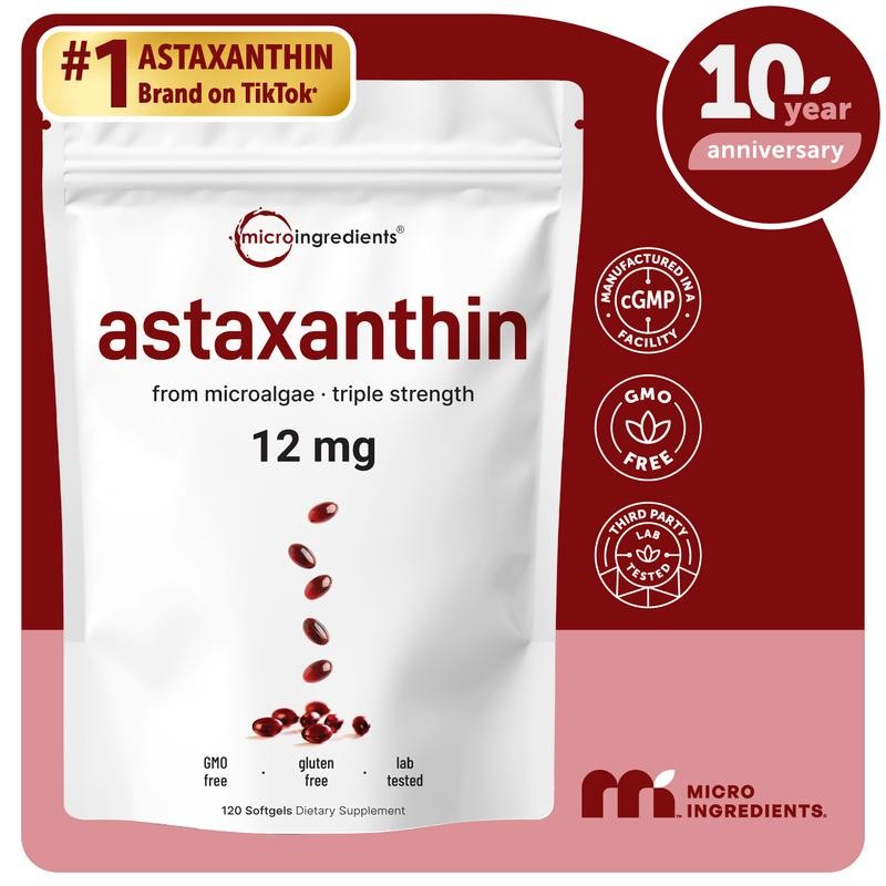 Micro Ingredients Astaxanthin Supplement 12mg Microalgae 120 Softgels