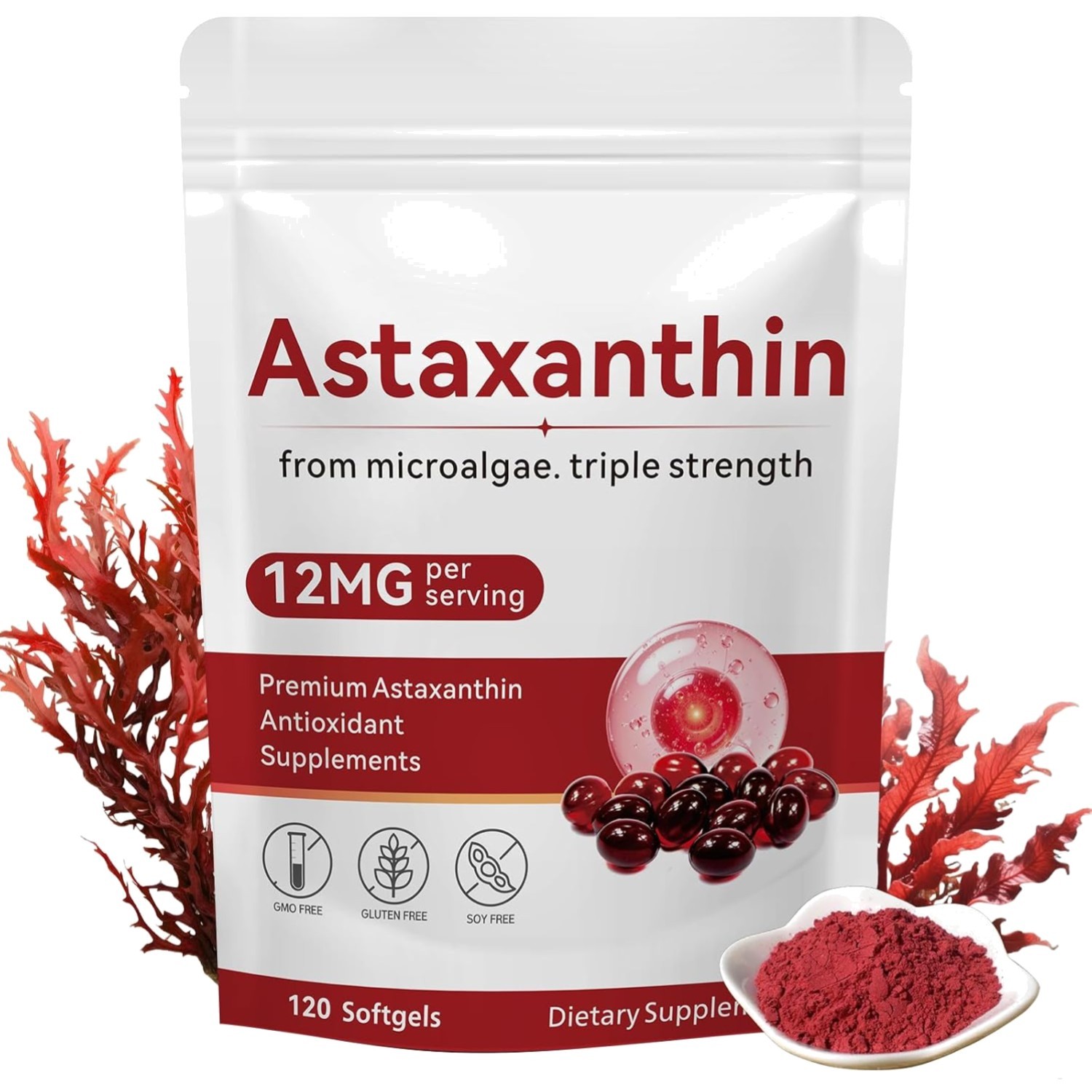 Clean Astaxanthin 12mg Softgels – 120 Count for Comprehensive Health Support