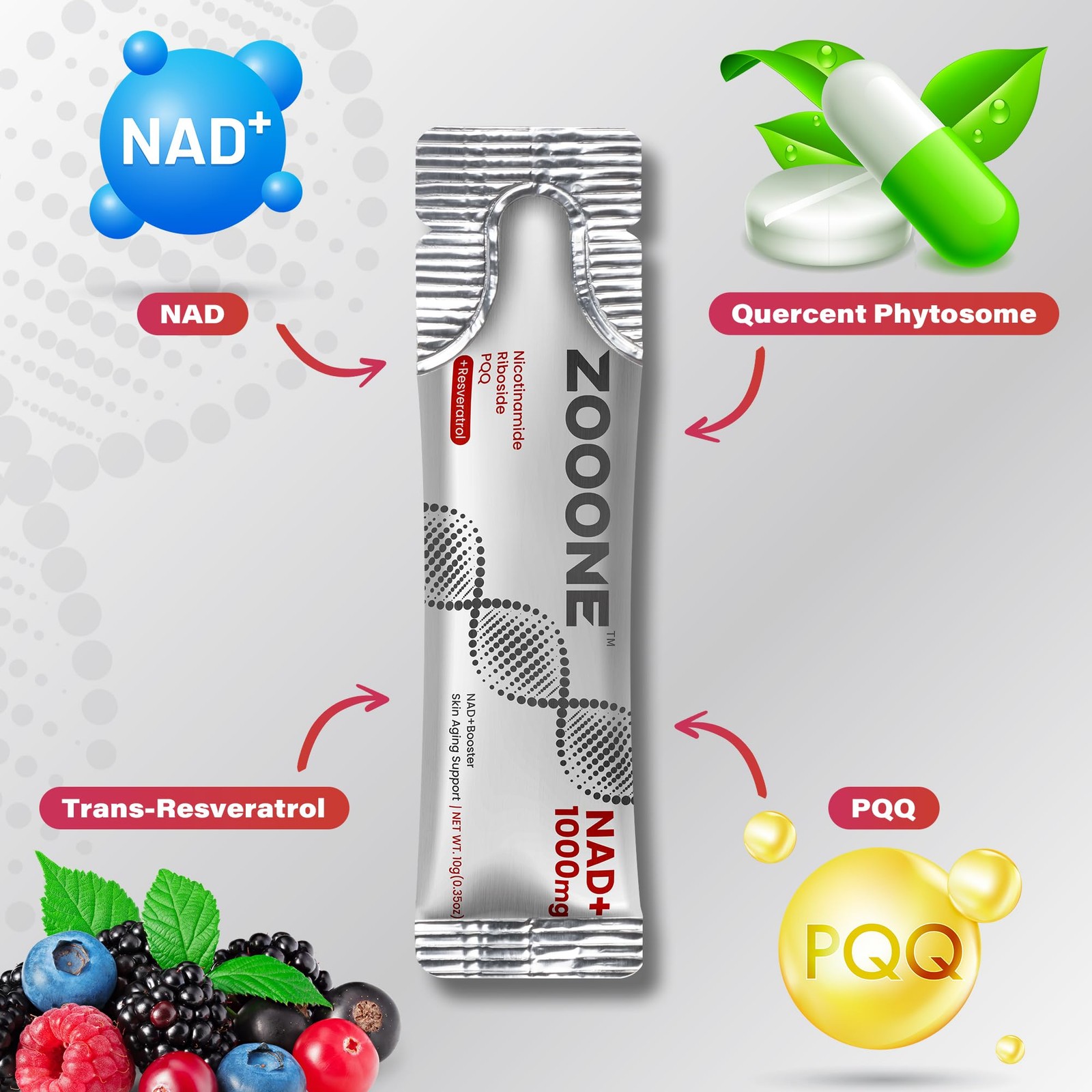 10 boxes zooone NAD+ 1000mg Liquid Packets Supplement – Premium Nicotinamide