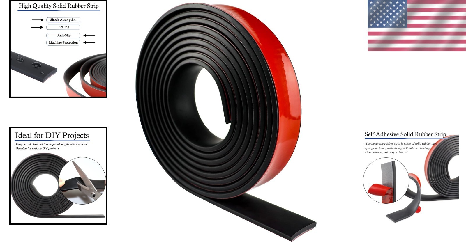 Neoprene Rubber Strips with Adhesive Backing – 10 ft