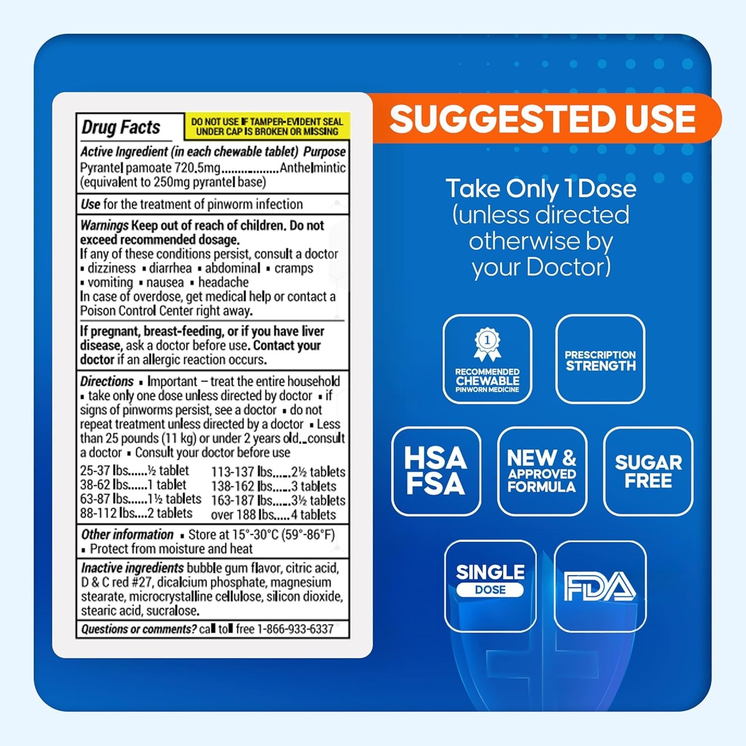 PIN RID – Pinworm Medicine for Family 2+, Bubble Gum Chewable Tablets (12 Doses)