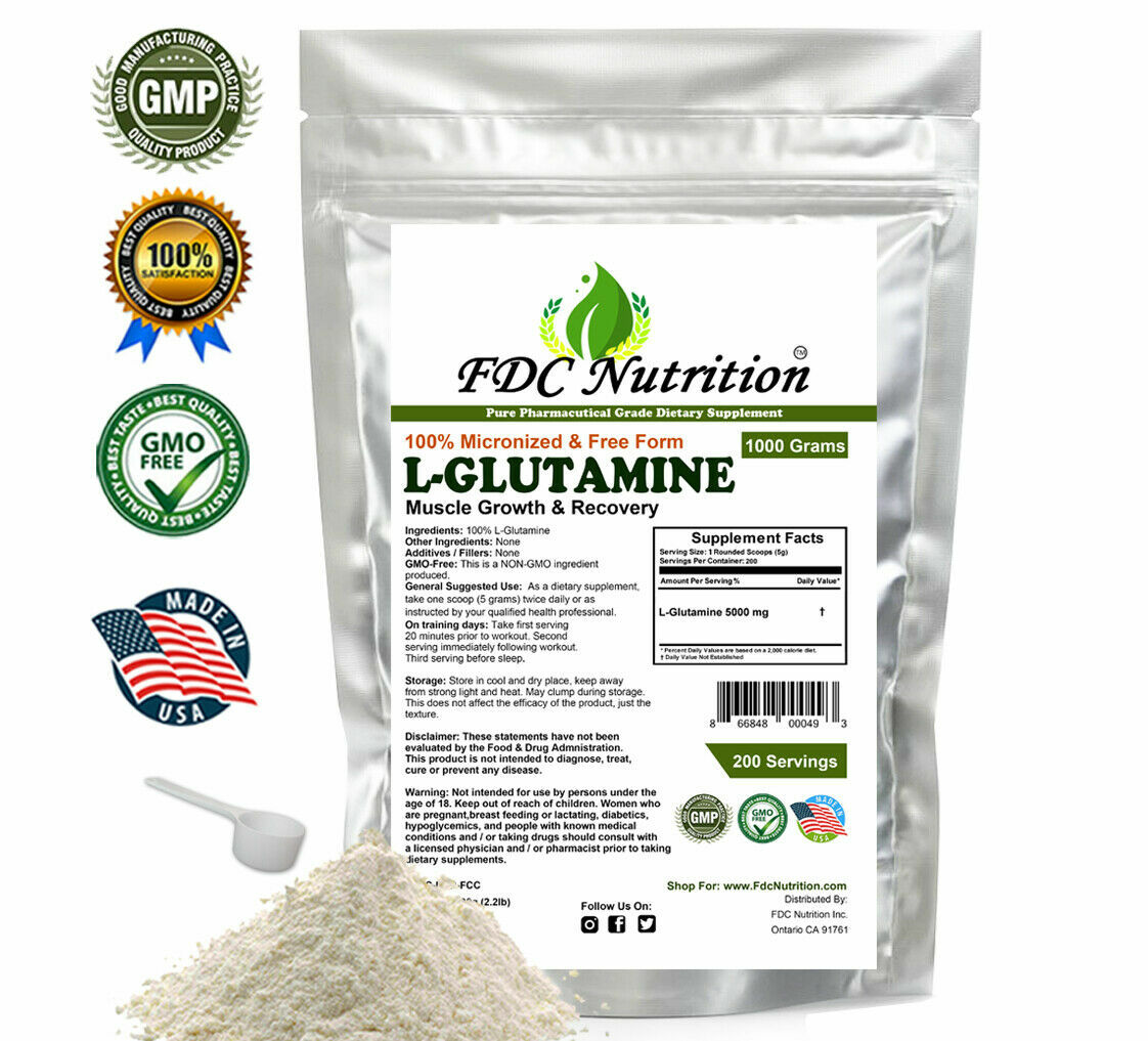 2.2lb L-GLUTAMINE 100% POWDER FREE FORM KOSHER PHARMACEUTICAL GRADE