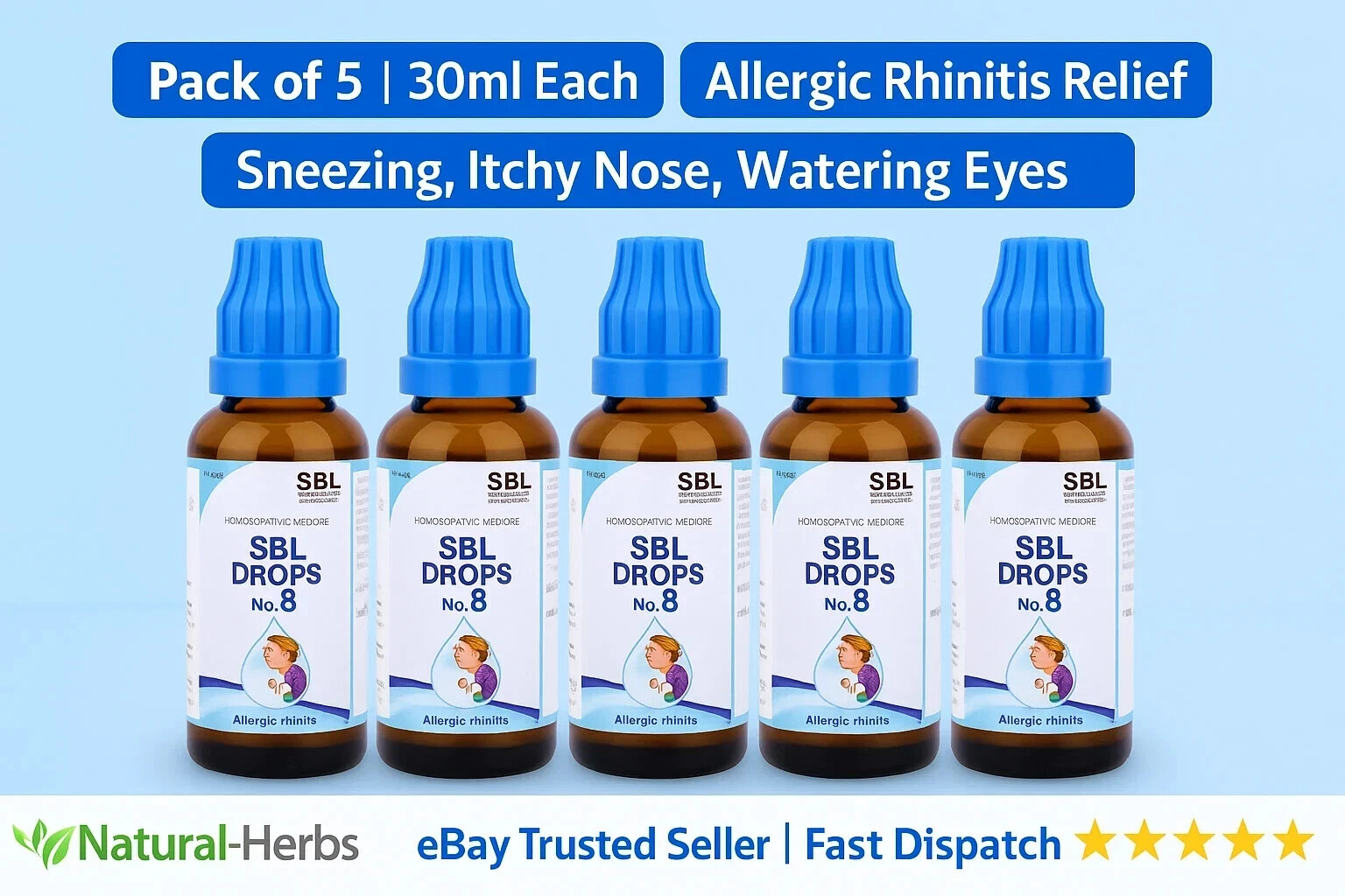SBL Drops No.8 for Allergic Rhinitis Itchy Nose Sneezing 30ml x 5 Free Ship USA
