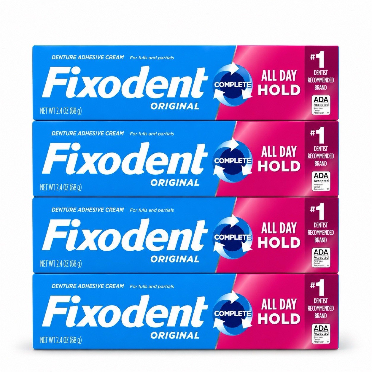 Fixodent Complete Original Denture Adhesive Cream 4 Tubes 2.4 oz Each
