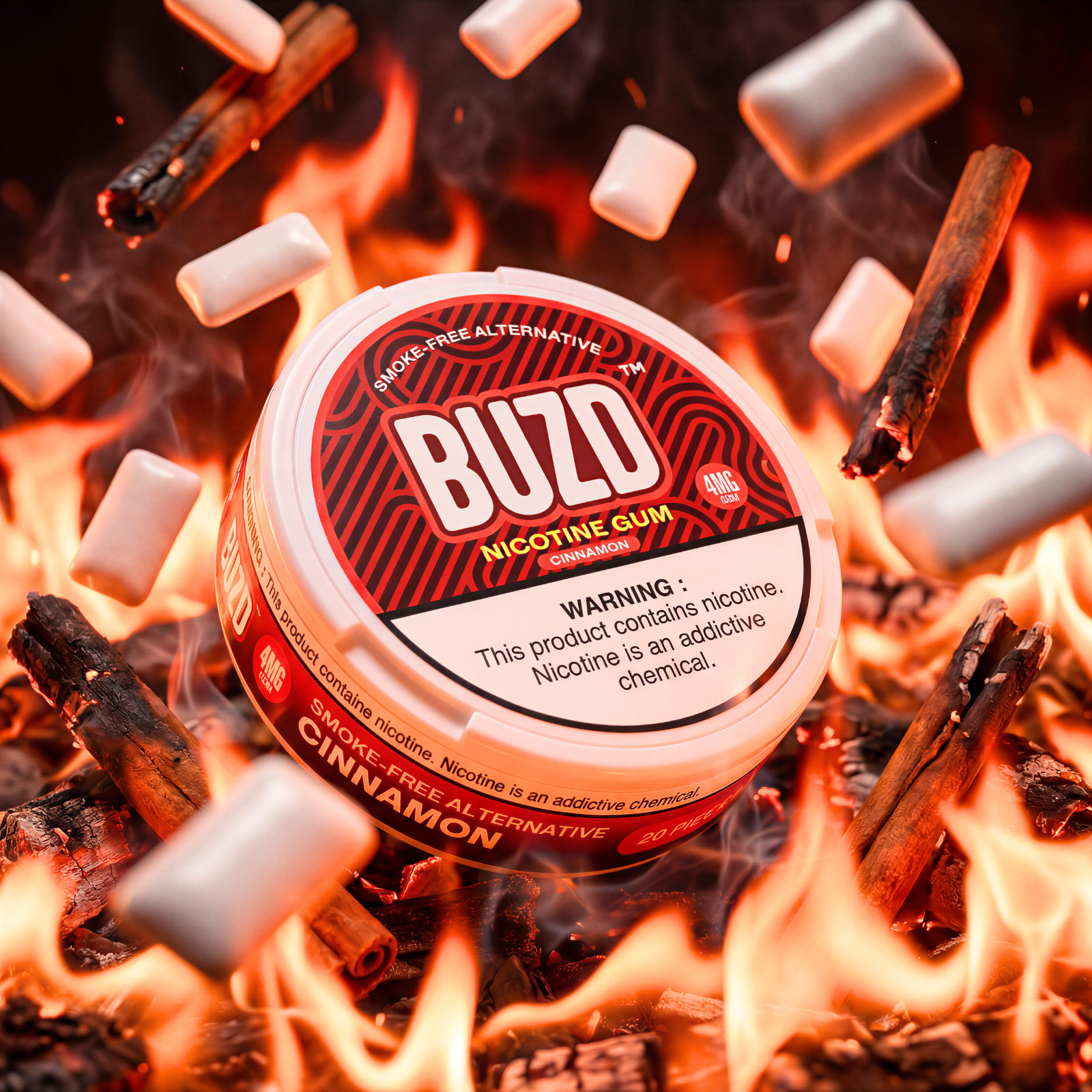 BUZD | Nicotine Gum, Cinnamon, 4mg, 20ct – EXP 4/21/28