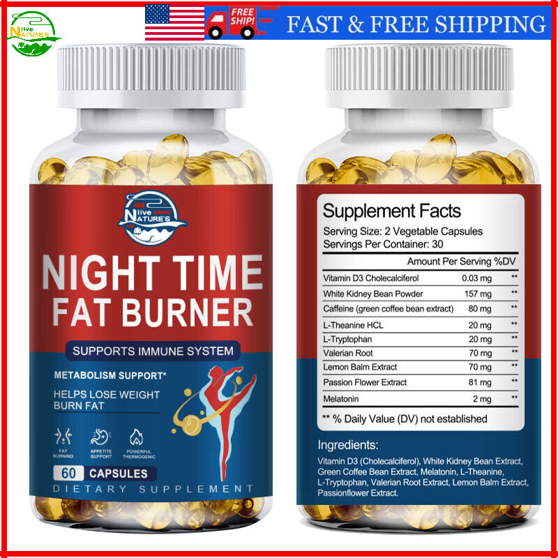 Night Time Fat Burner Weight Loss Capsules for Men & Women Appetite Suppressant