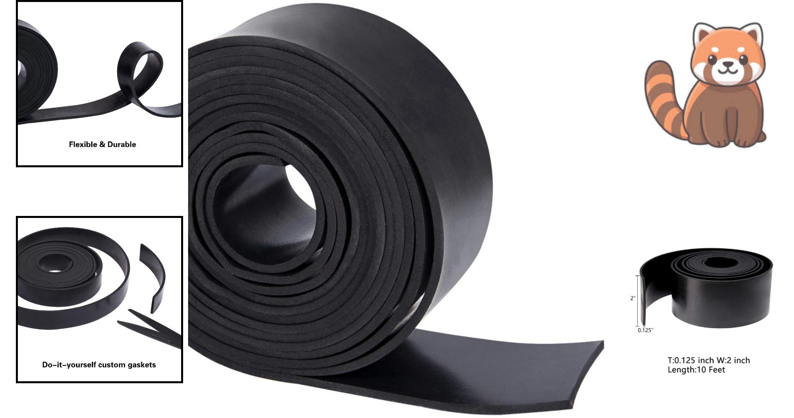Solid Neoprene Rubber Strips 2” Wide x 10′ Long – Durable DIY Sealing